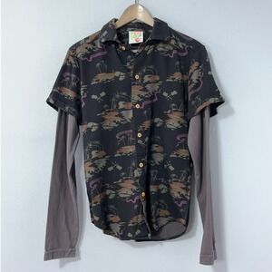 Vintage Diesel Style Lab Shirt Men Medium Black Tropical Y2K Button Up Italy